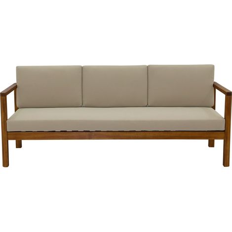 Gartensofa 3-Sitzer Massivholz und abziehbare Kissen in Taupe B190 cm AKIS
