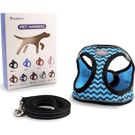 Pettorina per cani di piccola e media taglia con guinzaglio da 1,4 m, antistrappo, riflettente, taglia M, Glückpet