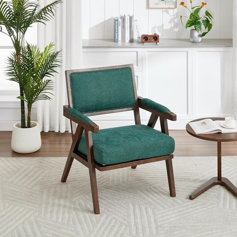 Fauteuils - Fauteuil Moderne Style Scandinave 1 Place avec Accoudoirs, Assise Confortable en Lin, Cadre Bois, 66,5×66×88 cm - Vert (1/5)