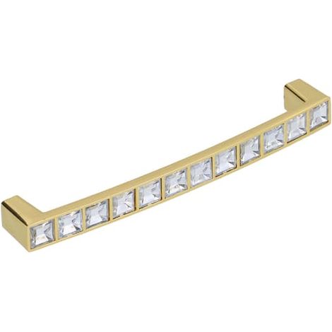 Lot de 4 boutons de tiroir en alliage de zinc doré, à double trou et cristal, entraxe de 128 mm, pour armoire ou penderie de style européen, avec 8 vis (140 x 20 x 13 mm). (1/5)