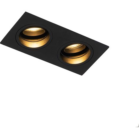 QAZQA + Moderno Foco empotrado cuadrado negro regulable 2-luces - Chuck Aluminio Rectangular Adecuado para LED Max. 2 x 50 Watt