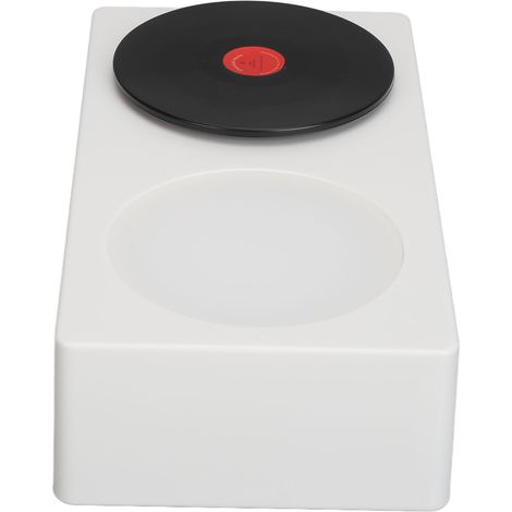 Enceinte Bluetooth blanche, son premium, petite platine vinyle vintage élégante avec veilleuse intégrée, idéale pour la maison ou le bureau. (1/5)
