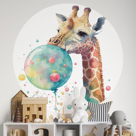 Sticker mural rond / cercle Enfants - Girafe bulle - Diamètre 30 cm - Adhésif MAT (1/2)