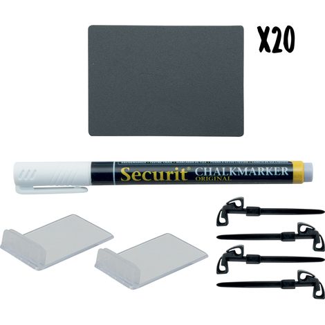 ardoise tags A8 (effaçable) - lot de 20 + feutre-craie + accessoires - Securit