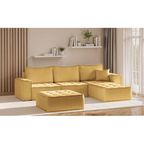 Ecksofa Modulsofa 4-teilig SANDE Stoff Raven Honiggelb Ottomane Rechts (1/5)