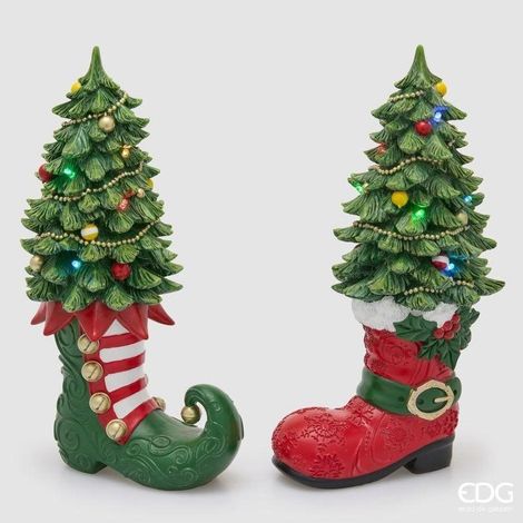 EDG Enzo De Gasperi Pino Natalizio Ass. con Stivale LED H39x21x15 cm Verde Rosso – Decorazione di Natale 1 Pz (1/2)