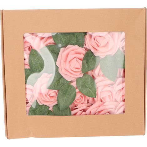 25 roses artificielles, 7,6 cm de diamètre, 17,8 cm de tige, fleurs artificielles rose pâle pour décorations de fêtes et de mariages.