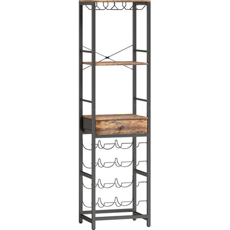 Industrial Wine Bar Cabinet with Drawer, Rustic Brown, 12-Bottle Rack