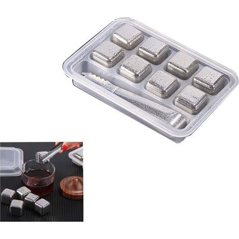 Lot de 8 pierres à whisky, acier inoxydable, réutilisable, avec étui et pince, pour whisky, vin, spiritueux (1/5)