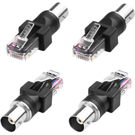Lot de 4 adaptateurs BNC vers RJ45 Ethernet, BNC femelle vers RJ45 mâle RJ45 coaxial droit pour appareils informatiques