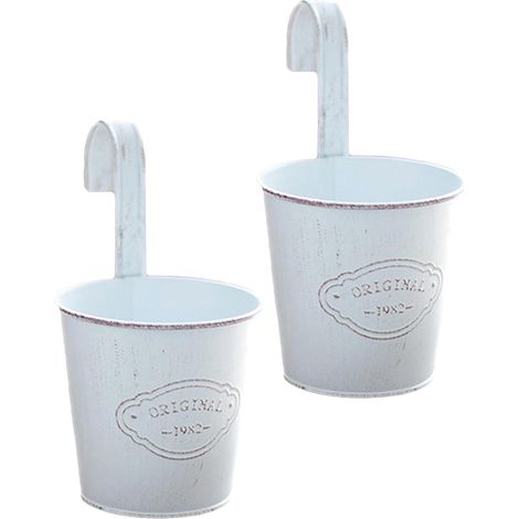 2 cubes suspendus en fer blanc pour petites plantes avec crochet (1/5)