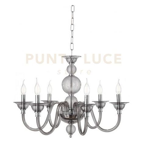 LAMPADARIO TEBE 6 LUCI FUME' E CROMO ATTACCO E14 D.70CM