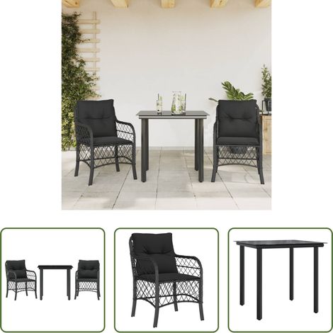 Bistro-Set -  3-tlg. Bistro-Set mit Kissen Schwarz Poly Rattan (1/5)