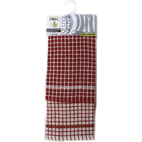 Lot de 2 torchons CARRE EPONGE rouge
