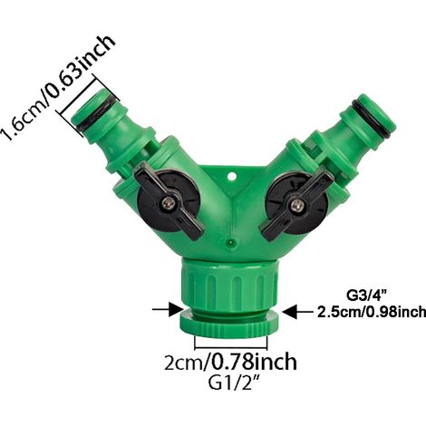 (A)1/2 3/4 Filetage 2 voies Robinet Diviseur d'eau pour tuyau d'arrosage Robinet en Y Raccords d'arrosage Joints à interrupteur réglable (1/5)