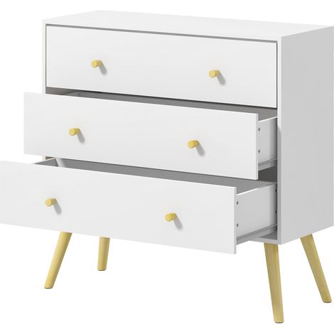 Commode 3 tiroirs en bois de pin blanc 80x30x80 cm