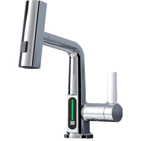 Kitchen Faucet with Pull-Out Sprayer, Digital LED Temperature Display, 360° Swivel Faucet, Gray (1/5)