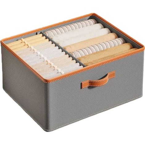 Boîtes de rangement pliables pour vêtements et pantalons avec séparateurs, grande capacité épaissie, conception peu encombrante, doublure en cuir (1/4)