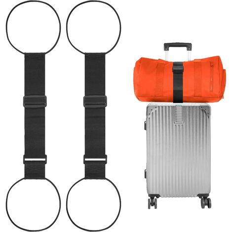 Sangles de fixation élastiques pour bagages, sangles de valise (lot de 2), sangles élastiques réglables pour valises, accessoire de voyage pratique, noir (1/5)