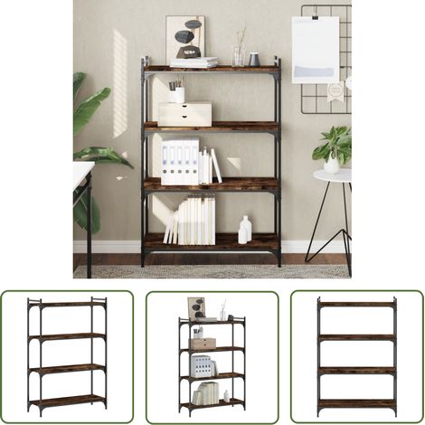 The Living Store Bibliothèque 4 niveaux chêne fumé 80x30x120cm bois d'ingénierie - Bibliothèque Murale - Bibliothèque Design - Bibliothèque Industrielle - Étagère Bois - Meuble Rangement (1/5)