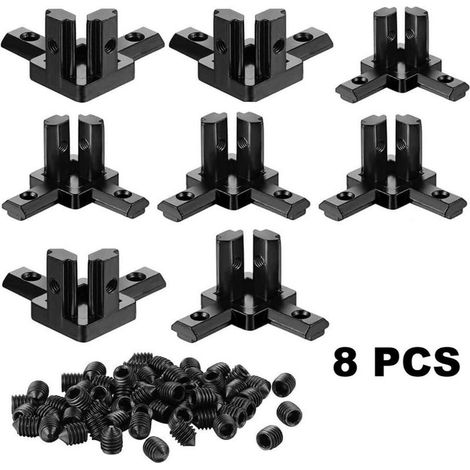 Packung mit 8 massiven 3-Wege-Verbindern für 6 mm geschlitzte Aluminiumprofile, Serie 2020 (schwarz)