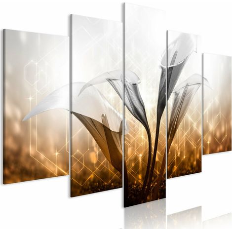 Tableau quatuor floral large doré - 200 x 100 cm (1/4)