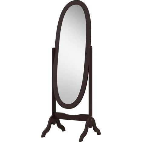 Miroir à pied ovale shabby chic, inclinaison réglable, 48x46x147 cm, MDF café