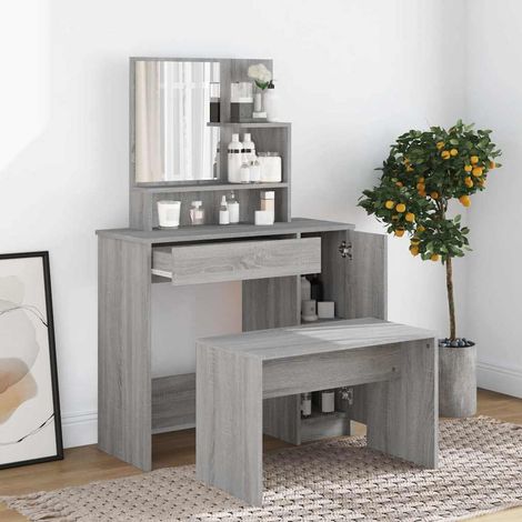 Ensemble de coiffeuse + tabouret - Table console avec tabouret Sonoma gris 86,5x35x136 cm BV741440 - BonneVie (1/5)