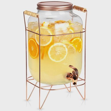 Dispensador de bebidas con grifo y soporte, vidrio de 8 l
