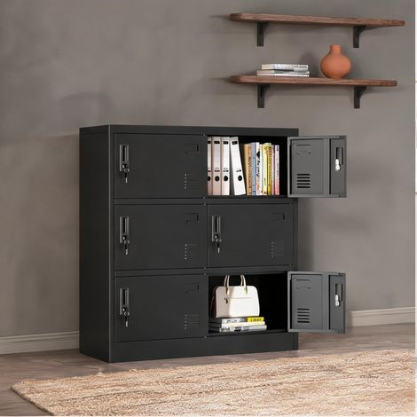 Meuble rangement 6 casiers métal noir avec serrures en métal (1/5)