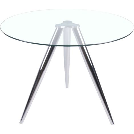 Table à manger ronde en verre transparent et pieds en métal chromé Ø 100 cm pour 4 personnes - PANGIVO (1/5)