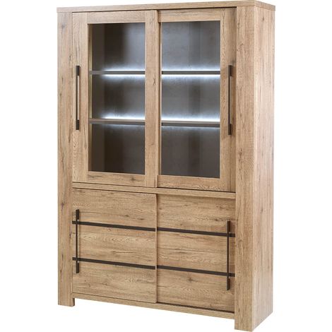 NILLA - Vitrine 4 Portes Aspect Bois avec Eclairage Led (1/3)