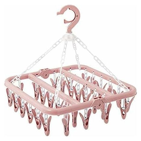 Cintre à sous-vêtements 32 clips pliable, étendoir à linge résistant au vent, pince à linge suspendue pour vêtements de bébé, chaussettes et soutiens-gorge (1/5)