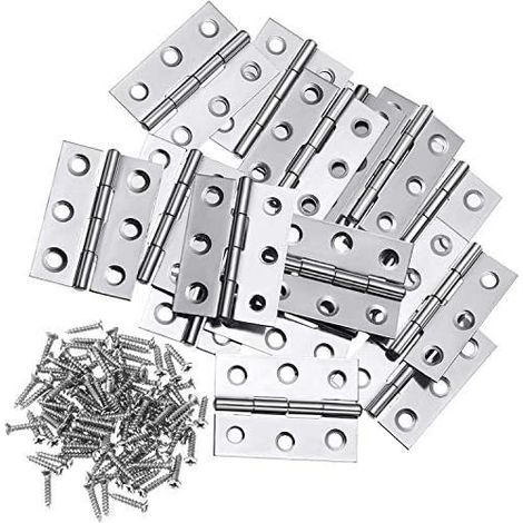 10 bisagras de acero inoxidable de 3 pulgadas, conectores plegables para herrajes de muebles del hogar, puertas de armarios y cajones (con 60 tornillos de 12 mm). (1/5)