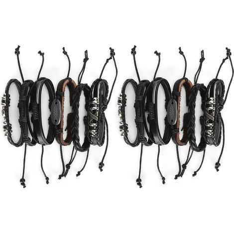 12Pcs Braided Leather Bracelet DIY Hand‑Made Adjustable Vintage All‑Match Wrist Cuff Jewelry (1/5)