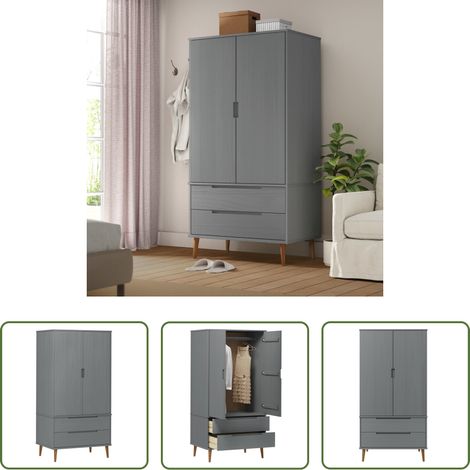 Kleiderschrank - Kleiderschrank MOLDE Grau 90x55x175 cm Massivholz Kiefer (1/5)