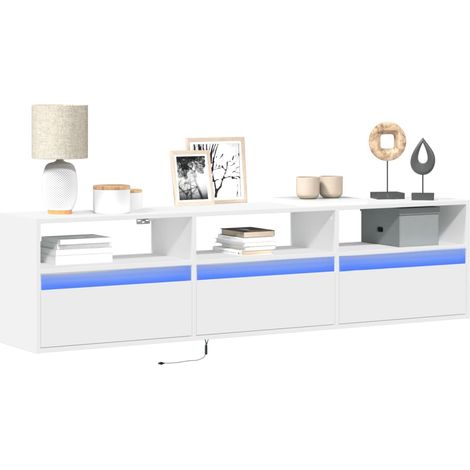 vidaXL Meuble TV mural avec LED blanc 180x31x45 cm (1/5)