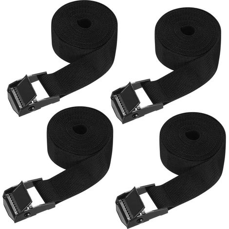 Spanngurte 4 Stück, 200cm Schwarz, Polyester mit Zinklegierung Schnalle