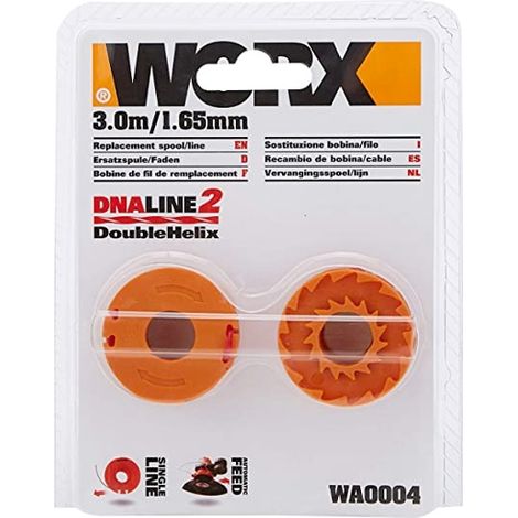 Worx – Lot de 2 bobines de nylon 3 m x 1,65 mm – Accessoire pour coupe-bordure – Résistant et durable pour performances optimales - Wg163