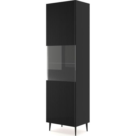 MOBILE RAVENNA B VETRINA IN MDF RIVESTITO IN FOGLIO 1DS 60x217 NERO OPACO GAMBE NERE (1/5)
