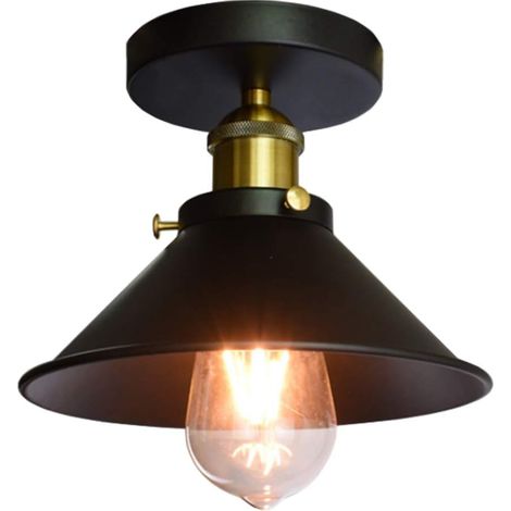 1 Plafonnier Industriel, Design Vintage Edison, Métal Noir, Douille E27, Pour Salon Cuisine (1/5)