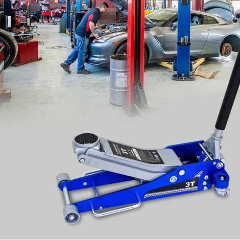 Cric idraulico da pavimento 85.7x43.4x23 cm, portata 3 tonnellate, sistema anti sovraccarico, acciaio, blu argento (1/5)