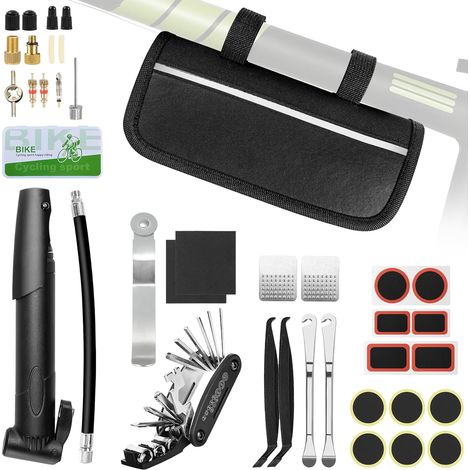 JSSEVN - 38-Piece Bicycle Repair Kit, Bike Tool Kit with 16-in-1 Multi-Tool, 120 PSI Mini Pump, Patch Kit, Tire Levers, Bicycle Puncture Repair Kit (1/5)