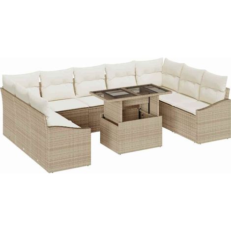 Maison Exclusive - Juego de Sofá 10 uds. Beige y Crema ratán sint (1/5)