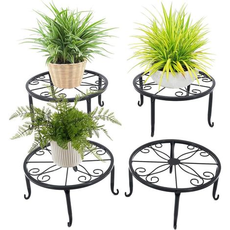 Ensemble de 4 supports à plantes en métal pour plantes d'intérieur ou d'extérieur, noirs (1/5)