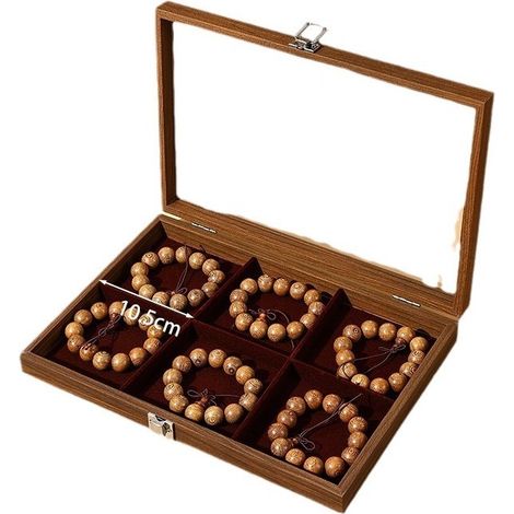 Vitrine en bois pour médailles bijoux 6 carrés 35x24x5cm (1/3)