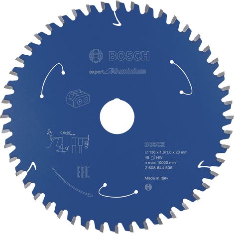 Lama per sega circolare Bosch Expert per alluminio, compatibile con seghe circolari a batteria, 136 x 1,6 / 1 x 20, 48 denti - 2608644535 (1/5)