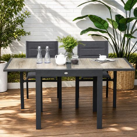 DESMIU Table de Jardin Extensible pour 6 Personnes avec Plateau en Plastique, Cadre en Aluminium, Beige 80 × 80 × 75 cm (1/5)