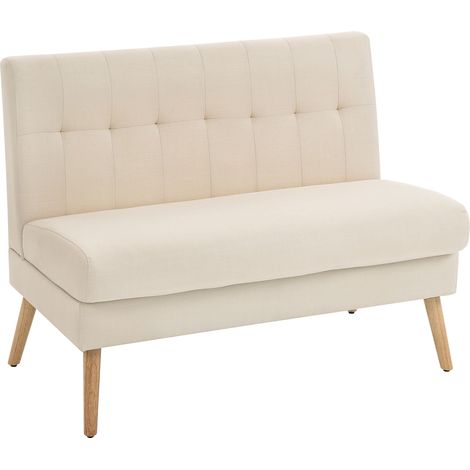 2-Sitzer-Sofa, gesteppte Rückenlehne, Holzbeine, Leinenoptik, Beige