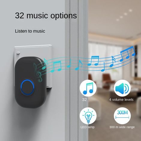 Kabellose Türklingel für Zuhause, smarte Türklingel mit elektronischer Fernbedienung mit extra großer Reichweite und integrierter Taschenlampe